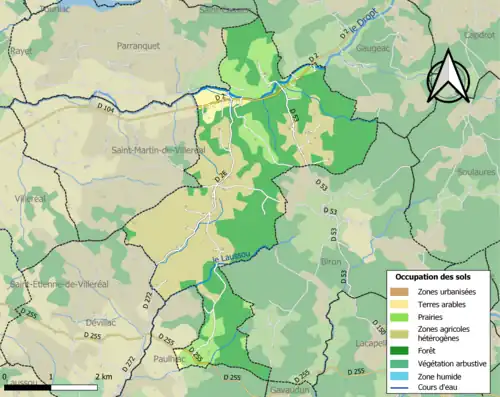 Carte en couleurs présentant l'occupation des sols.