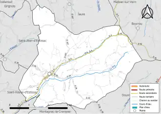 Carte en couleur présentant le réseau hydrographique de la commune