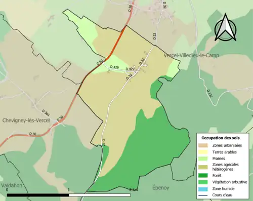 Carte en couleurs présentant l'occupation des sols.