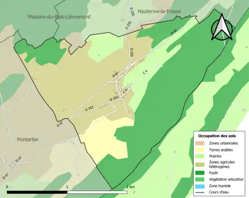 Carte en couleurs présentant l'occupation des sols.