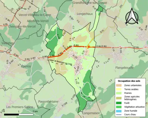 Carte en couleurs présentant l'occupation des sols.