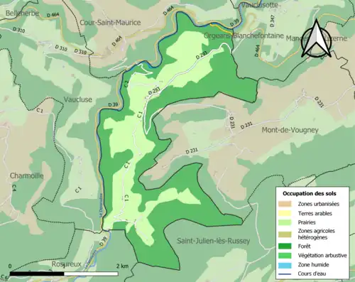 Carte en couleurs présentant l'occupation des sols.