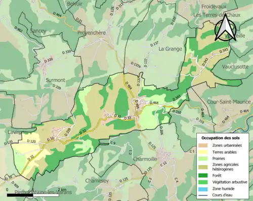 Carte en couleurs présentant l'occupation des sols.
