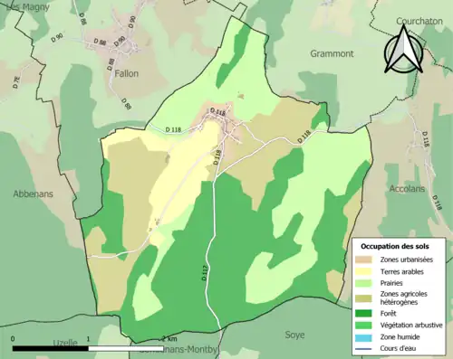 Carte en couleurs présentant l'occupation des sols.