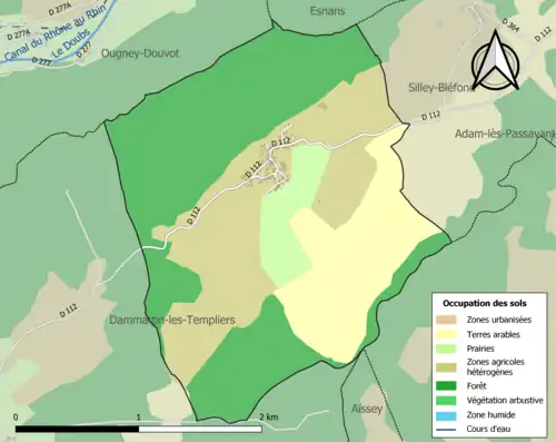 Carte en couleurs présentant l'occupation des sols.