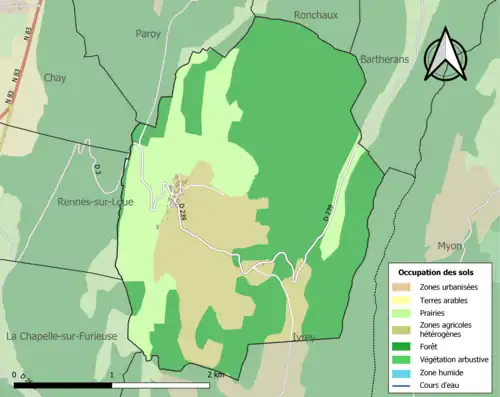 Carte en couleurs présentant l'occupation des sols.