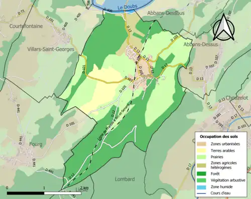 Carte en couleurs présentant l'occupation des sols.