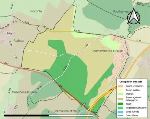 Carte en couleurs présentant l'occupation des sols.