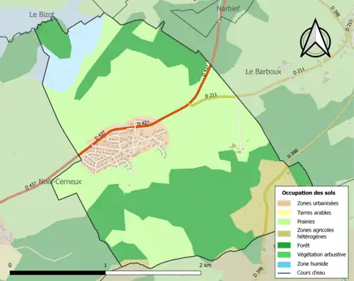 Carte en couleurs présentant l'occupation des sols.