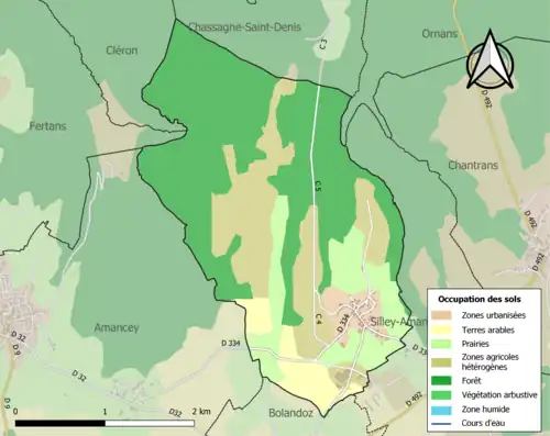 Carte en couleurs présentant l'occupation des sols.