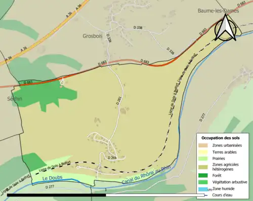 Carte en couleurs présentant l'occupation des sols.