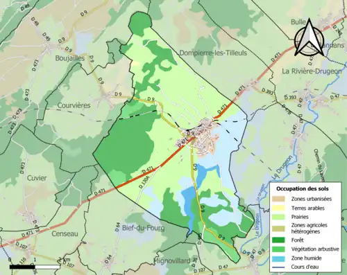 Carte en couleurs présentant l'occupation des sols.