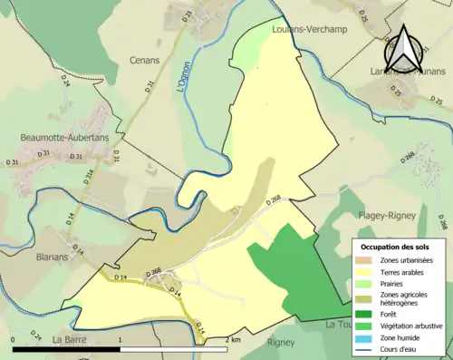 Carte en couleurs présentant l'occupation des sols.