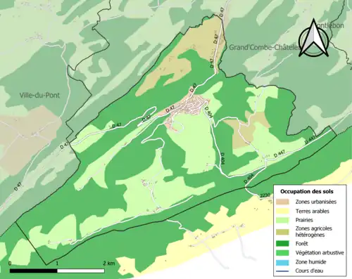 Carte en couleurs présentant l'occupation des sols.