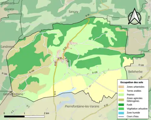 Carte en couleurs présentant l'occupation des sols.