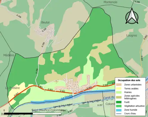 Carte en couleurs présentant l'occupation des sols.