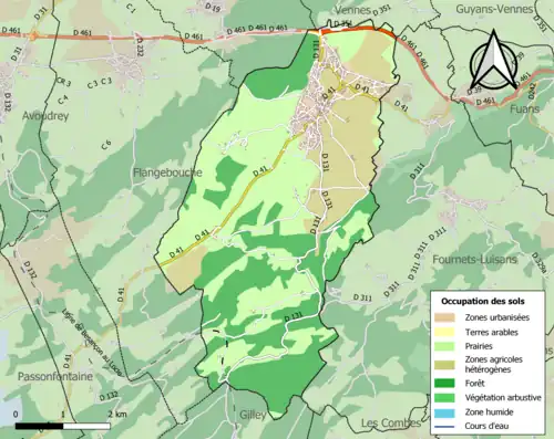 Carte en couleurs présentant l'occupation des sols.
