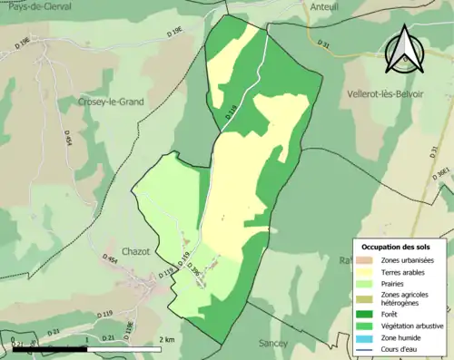 Carte en couleurs présentant l'occupation des sols.