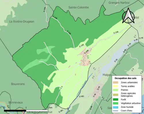 Carte en couleurs présentant l'occupation des sols.