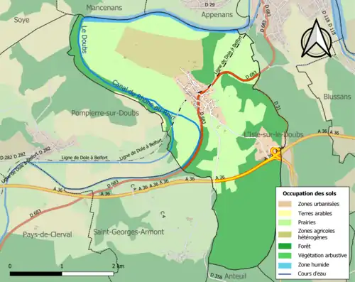 Carte en couleurs présentant l'occupation des sols.