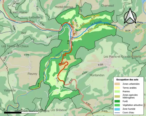 Carte en couleurs présentant l'occupation des sols.