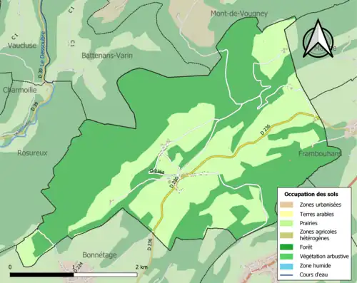 Carte en couleurs présentant l'occupation des sols.