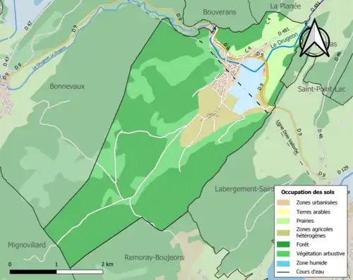 Carte en couleurs présentant l'occupation des sols.