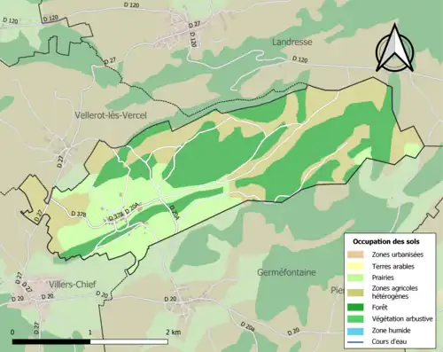 Carte en couleurs présentant l'occupation des sols.