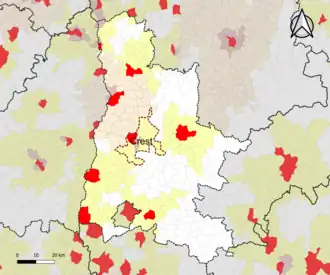 Localisation de l'aire d'attraction de Crest dans le département de la Drôme.