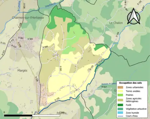 Carte en couleurs présentant l'occupation des sols.