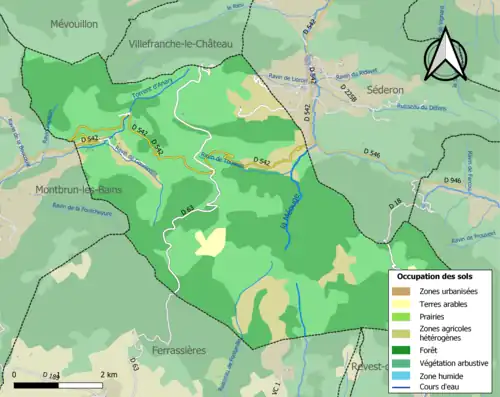 Carte en couleurs présentant l'occupation des sols.