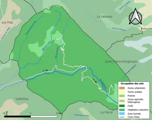 Carte en couleurs présentant l'occupation des sols.