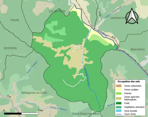 Carte en couleurs présentant l'occupation des sols.