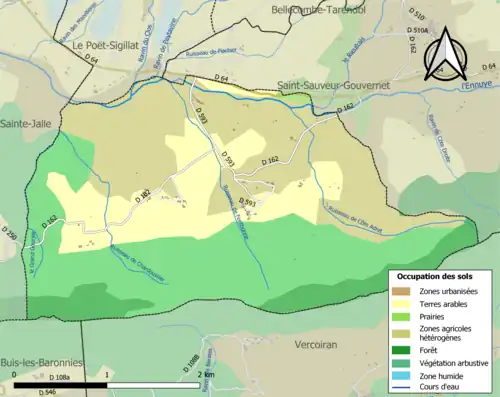 Carte en couleurs présentant l'occupation des sols.