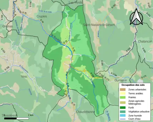 Carte en couleurs présentant l'occupation des sols.