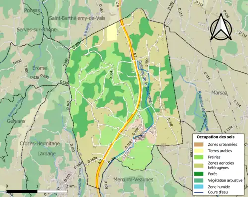 Carte en couleurs présentant l'occupation des sols.