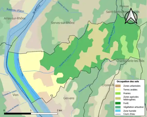Carte en couleurs présentant l'occupation des sols.