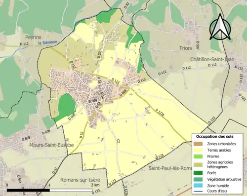 Carte en couleurs présentant l'occupation des sols.