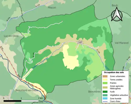 Carte en couleurs présentant l'occupation des sols.