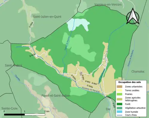 Carte en couleurs présentant l'occupation des sols.