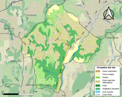 Carte en couleurs présentant l'occupation des sols.