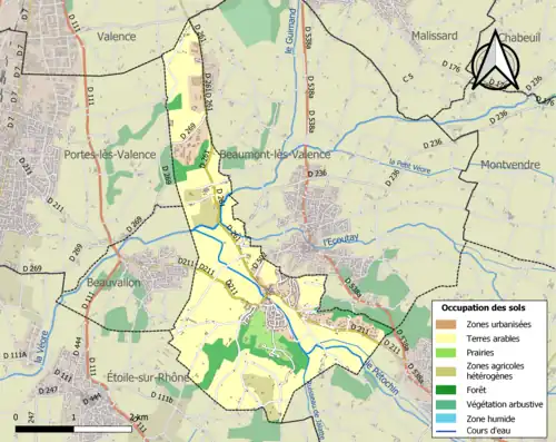 Carte en couleurs présentant l'occupation des sols.
