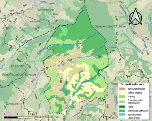 Carte en couleurs présentant l'occupation des sols.