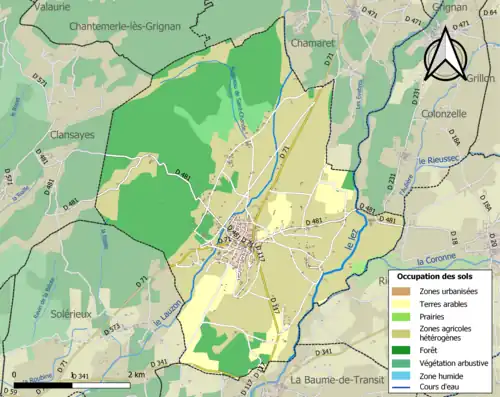 Carte en couleurs présentant l'occupation des sols.