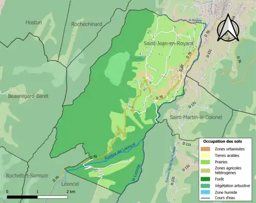 Carte en couleurs présentant l'occupation des sols.