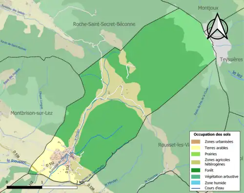 Carte en couleurs présentant l'occupation des sols.