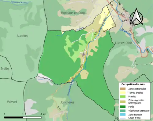 Carte en couleurs présentant l'occupation des sols.