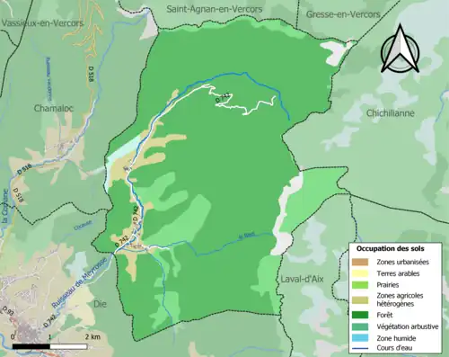 Carte en couleurs présentant l'occupation des sols.