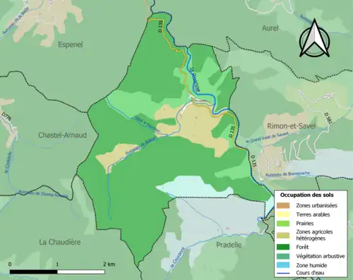 Carte en couleurs présentant l'occupation des sols.