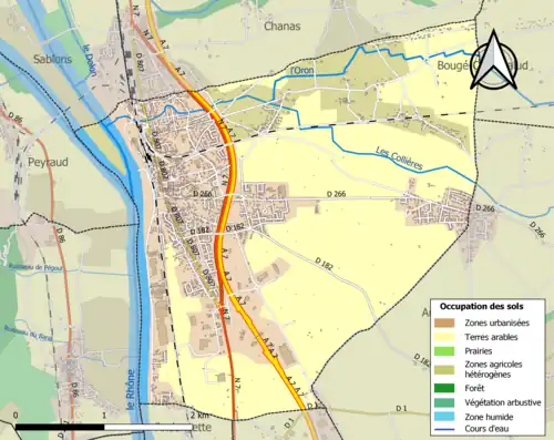 Carte en couleurs présentant l'occupation des sols.